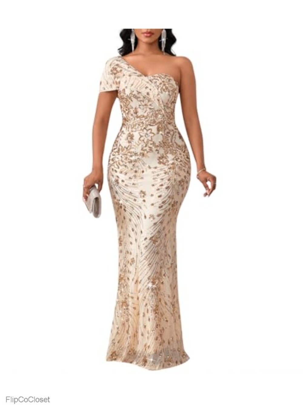 Sequin One Shoulder Mermaid Maxi Dress Formal Evening Gown